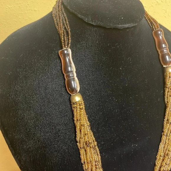 Brown multi strand beaded‎ necklace - Picture 2 of 3